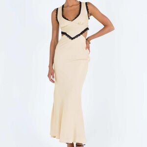 Princess Polly Cream Maxi Dress with Black Accents